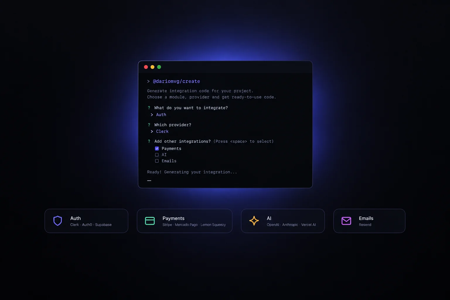 CLI de integraciones listas para producción en un comando